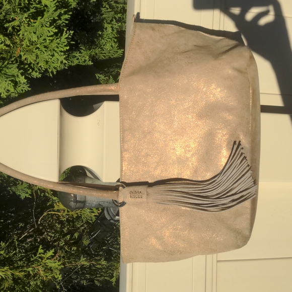 EXCLUSIVE Olivia Riegel Gold medium size handbag with satin interior - Picture 1 of 8